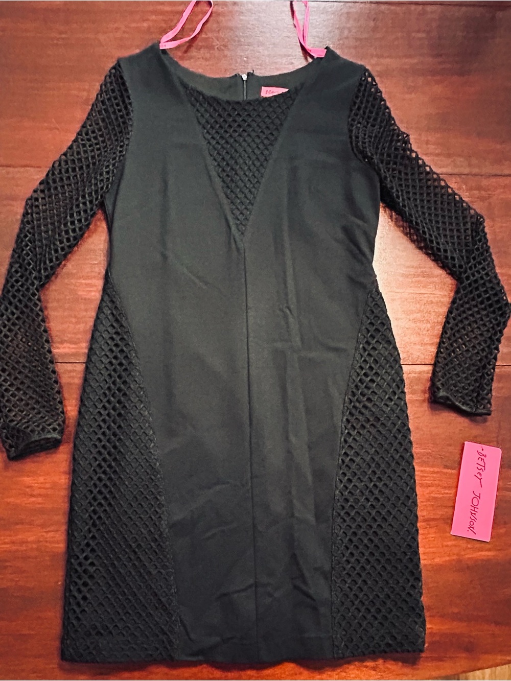 Betsy Johnson Black Mesh Sleeve Mini Dress Size 10 NWT